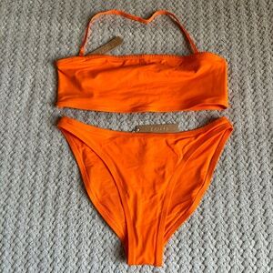 SKIMS Recycled Swim Bikini Set Orange Bandeau Women's Size Top L Bottom M NWT